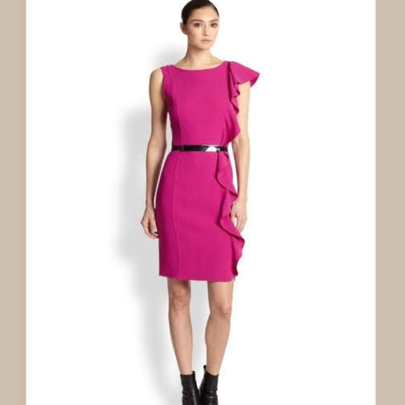 St. John Dresses & Skirts - St. John Pink Side Ruffle Wool Crepe Dress